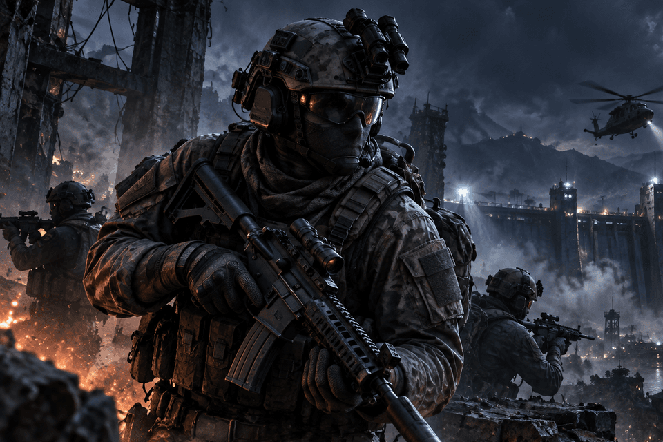 A WarDogs fireteam holding a position above a contested city
